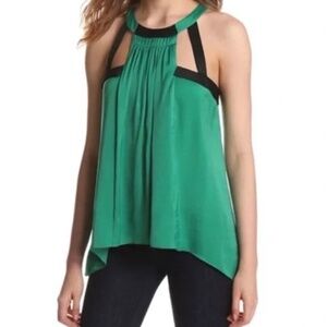 BCBGMaxAzria Irene green and black silky sleeveless top L